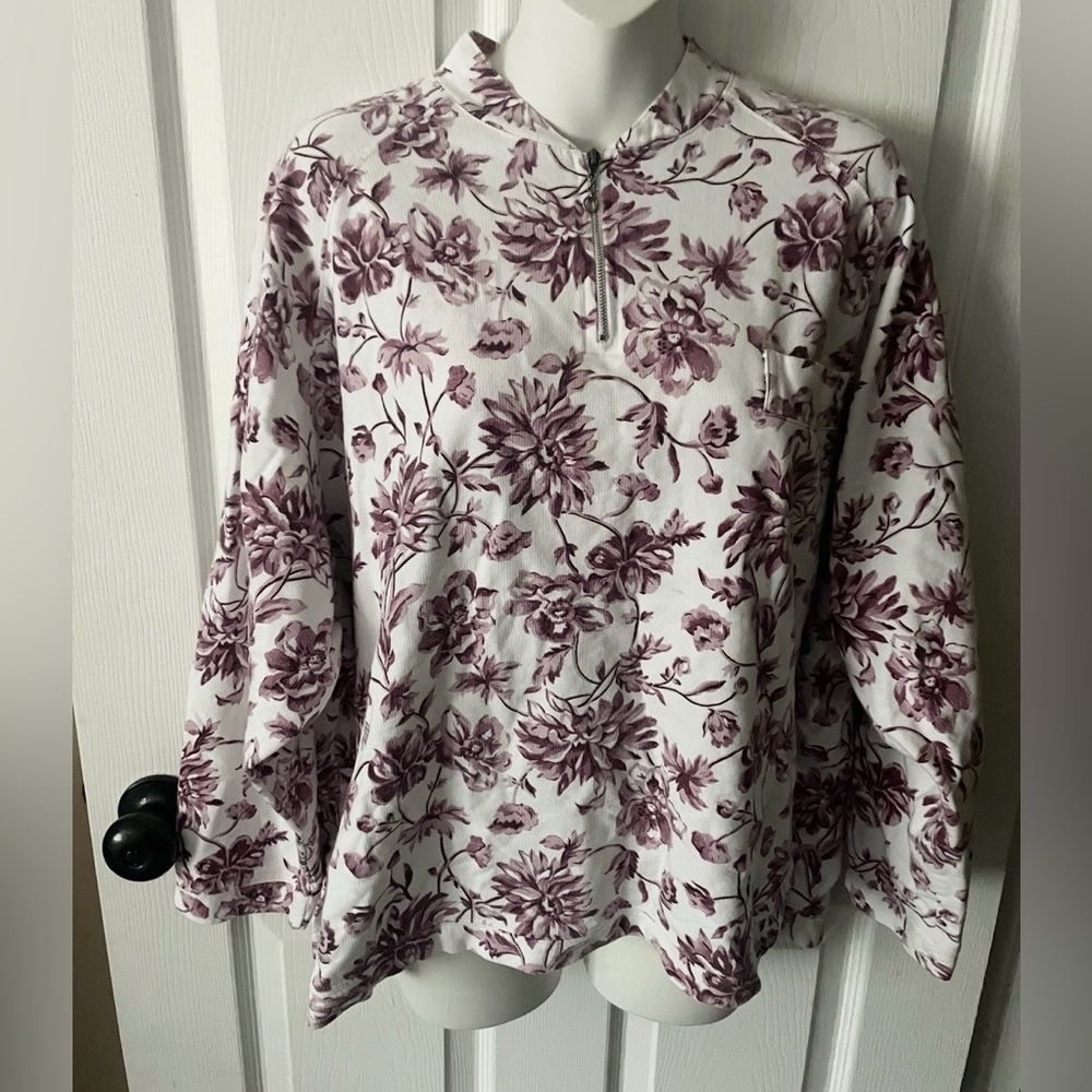Lizsport Vintage 1/4 Zip Floral Print Top W/ Front Pocket Size Women’s S